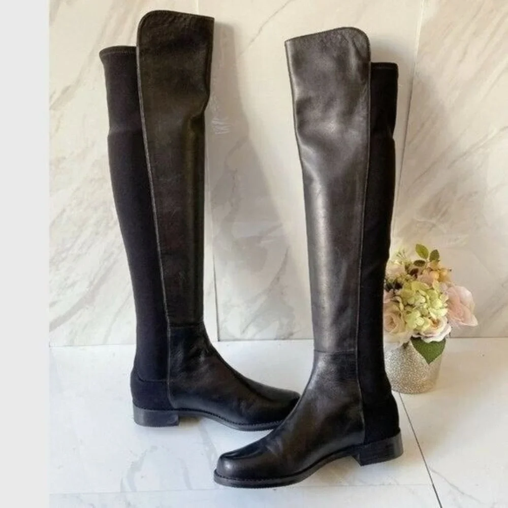 STUART WEITZMAN 5050 Stretch Over The Knee Boots OTK Leather Neoprene Black US 6